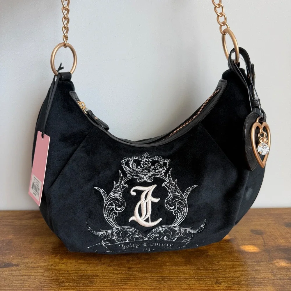 New Juicy Couture Need More Black Shoulder Hobo Handbag Wristlet Wallet Set Y2K